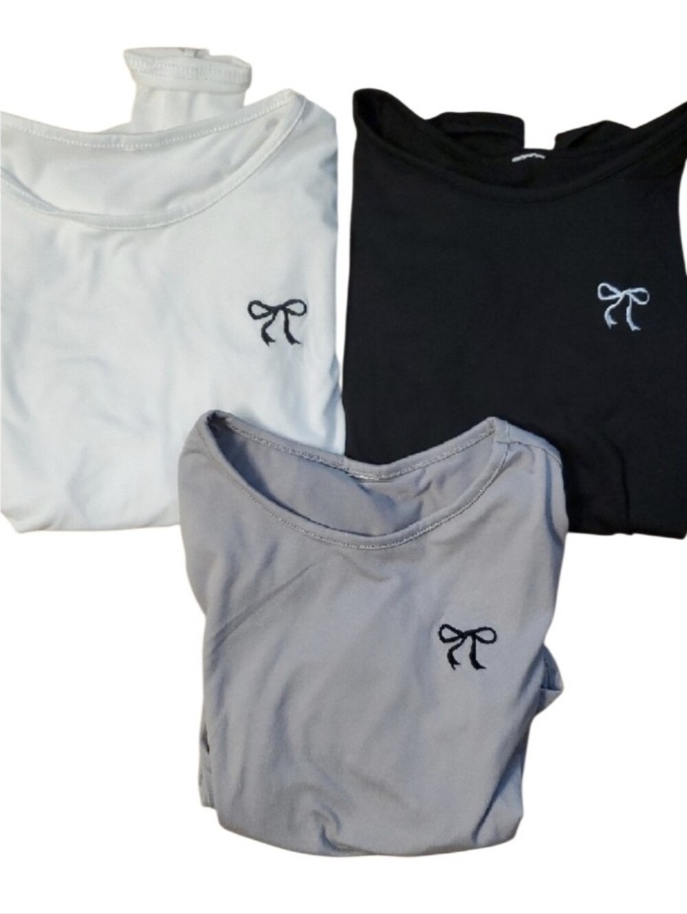 3 Pack Girl Lightweight Long Sleeve Shirts With Ruched Sides- White, Grey, Black - Picture 1 of 8